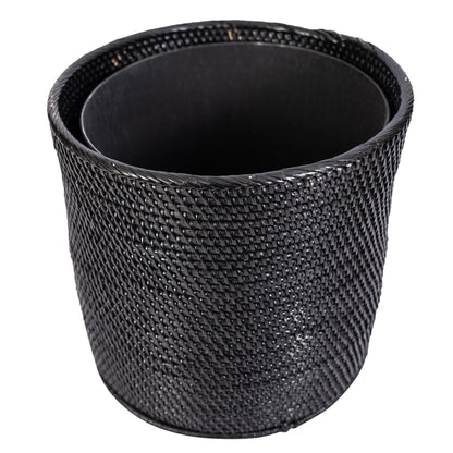 Rattan Round Waste Basket with Metal Liner