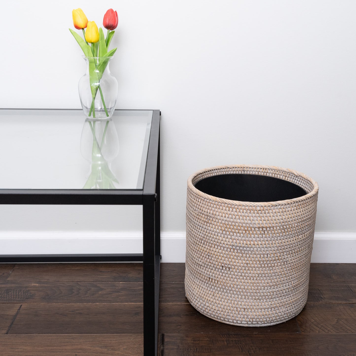 Rattan Round Waste Basket with Metal Liner
