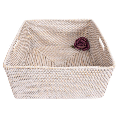 Square Rattan Storage Basket with Rounded Corners