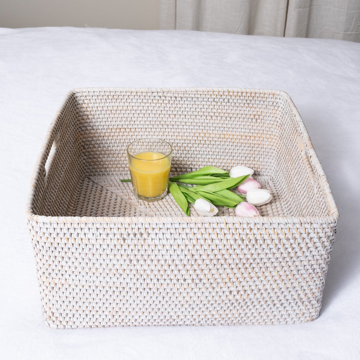 Square Rattan Storage Basket with Rounded Corners