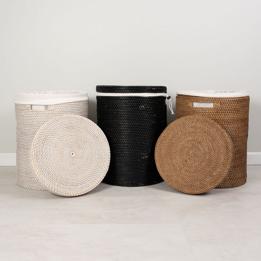 Round Rattan Laundry Hamper with Lid