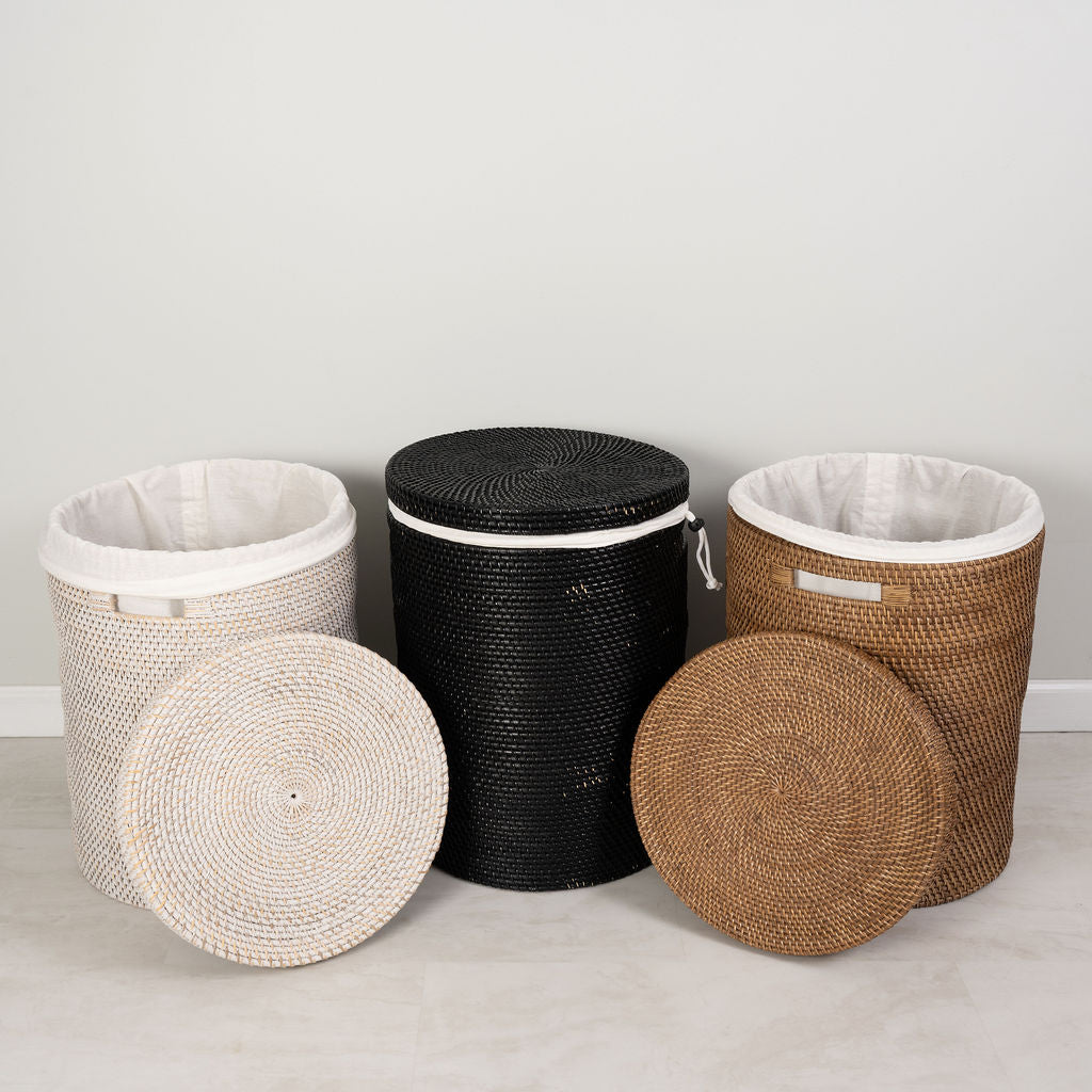Round Rattan Laundry Hamper with Lid