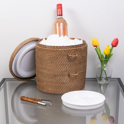 Rattan Ice Bucket with Tongs