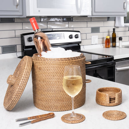 Rattan Ice Bucket with Tongs