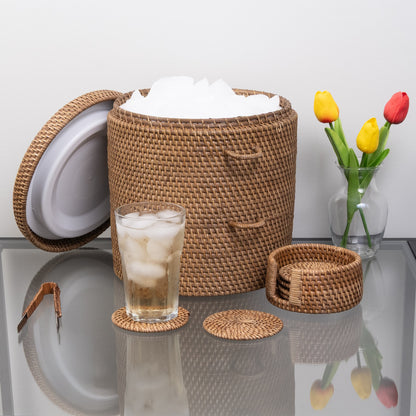 Rattan Ice Bucket with Tongs