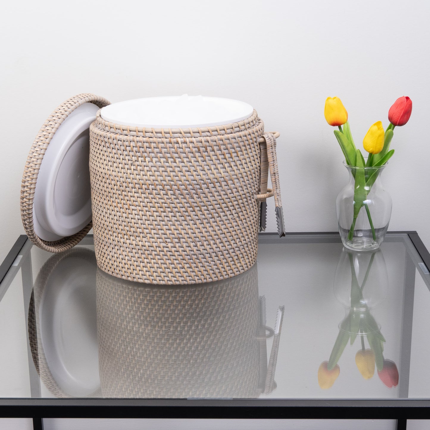 Rattan Ice Bucket with Tongs