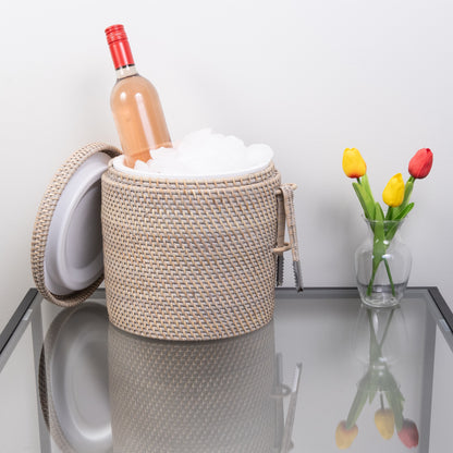 Rattan Ice Bucket with Tongs