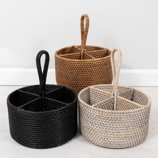 Rattan 4-Section Cutlery Caddy