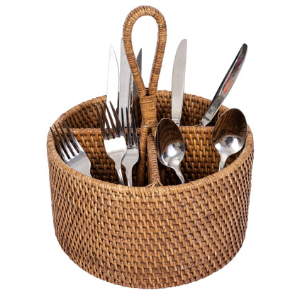 Rattan 4-Section Cutlery Caddy