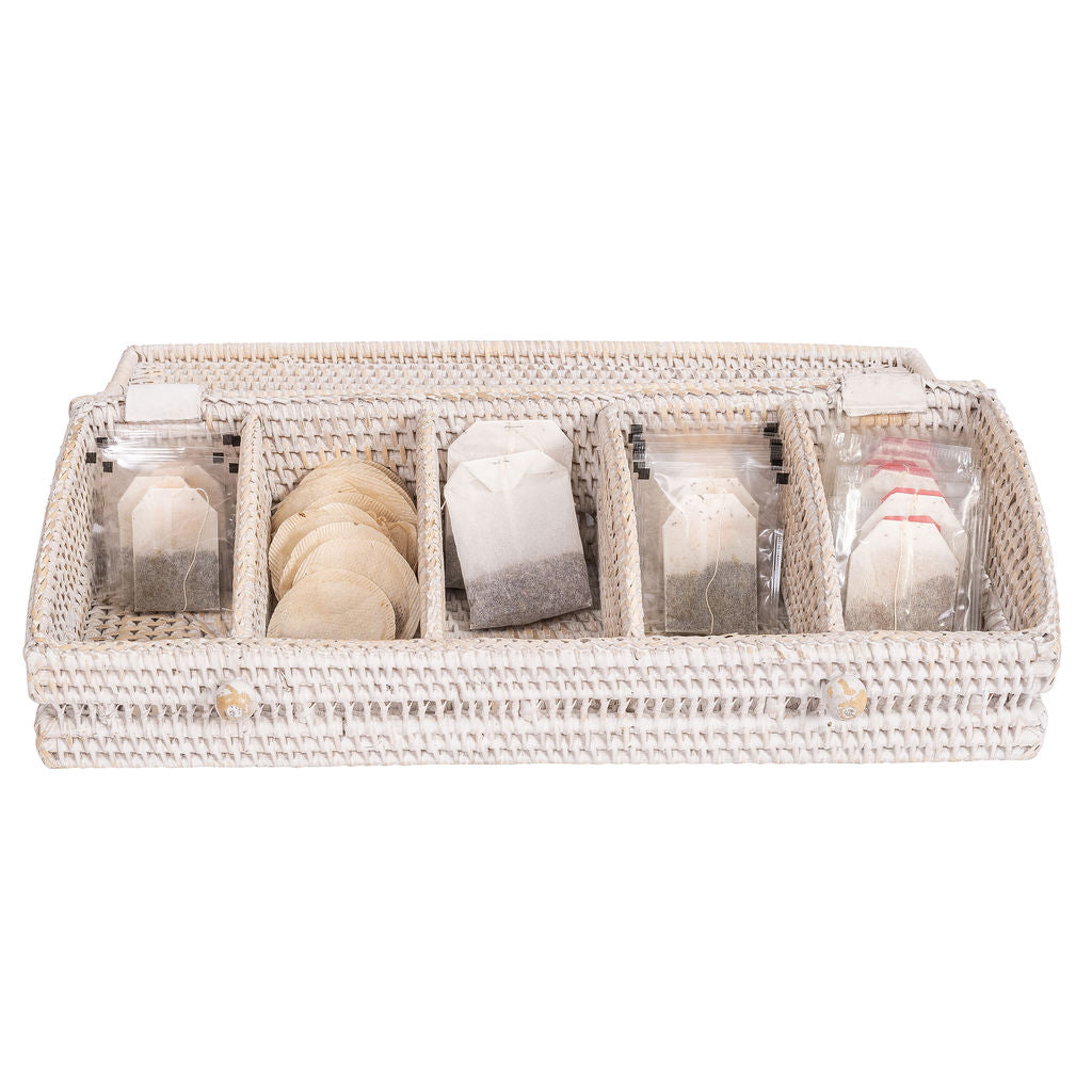 Rattan Tea Storage Box with Lid – 5 Sections