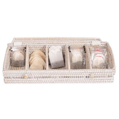 Rattan Tea Storage Box with Lid – 5 Sections