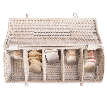 Rattan Tea Storage Box with Lid – 5 Sections