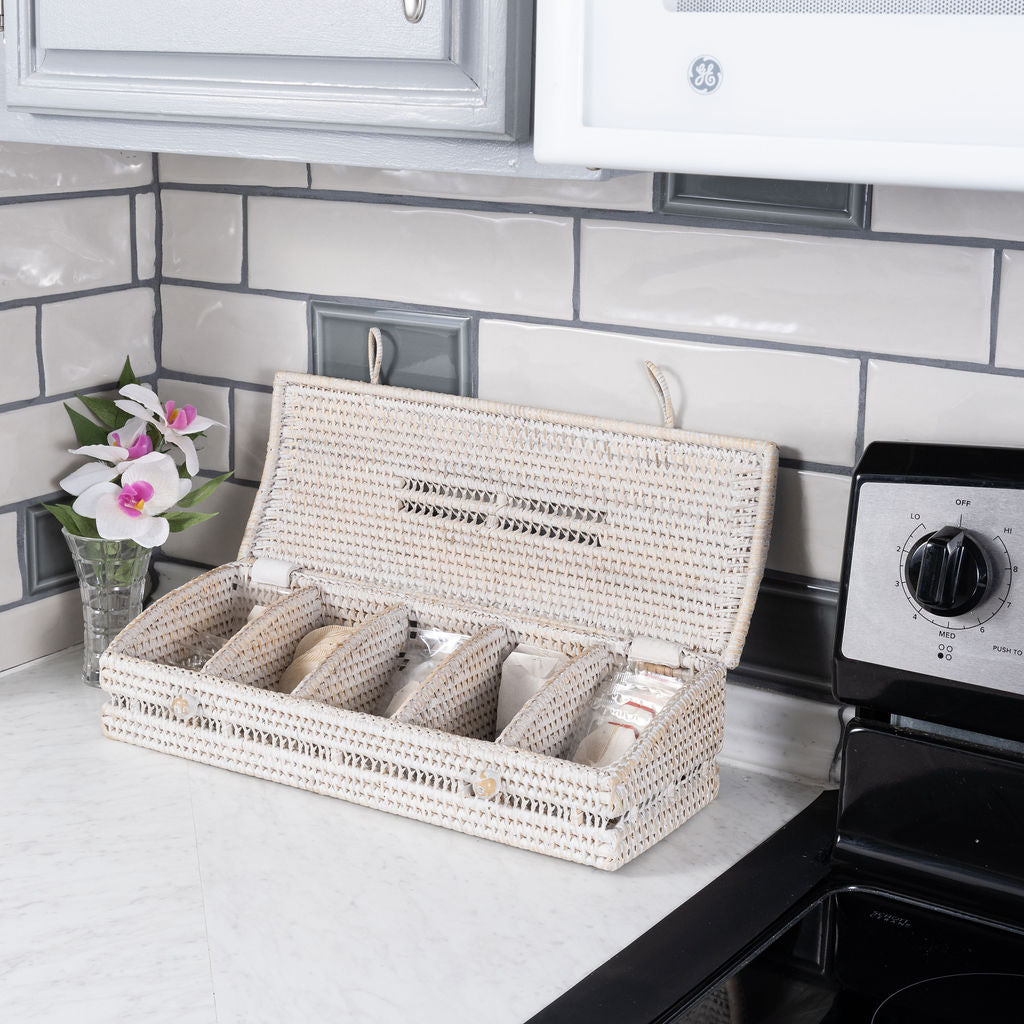 Rattan Tea Storage Box with Lid – 5 Sections
