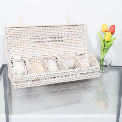 Rattan Tea Storage Box with Lid – 5 Sections