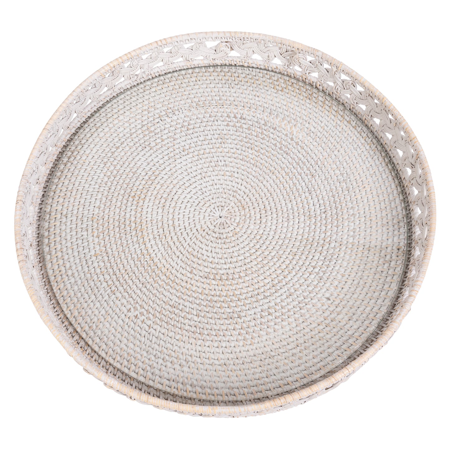 Braided Design Rattan Round Tray with Glass Insert
