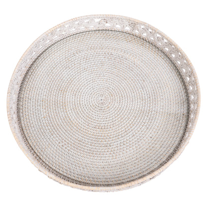 Braided Design Rattan Round Tray with Glass Insert