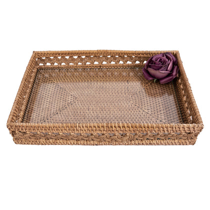 Braided Design Rectangular Tray with Glass Insert