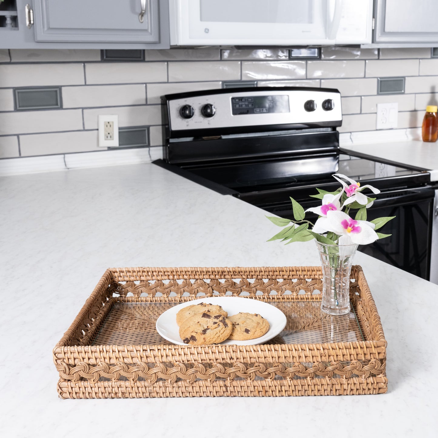 Braided Design Rectangular Tray with Glass Insert