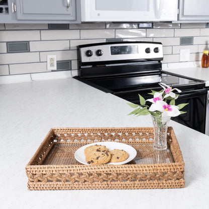 Braided Design Rectangular Tray with Glass Insert