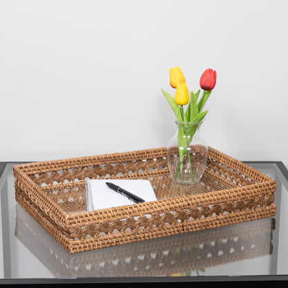 Braided Design Rectangular Tray with Glass Insert