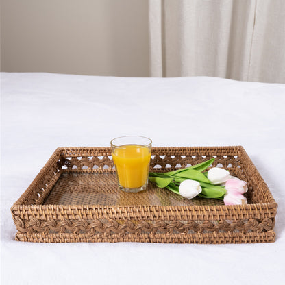 Braided Design Rectangular Tray with Glass Insert