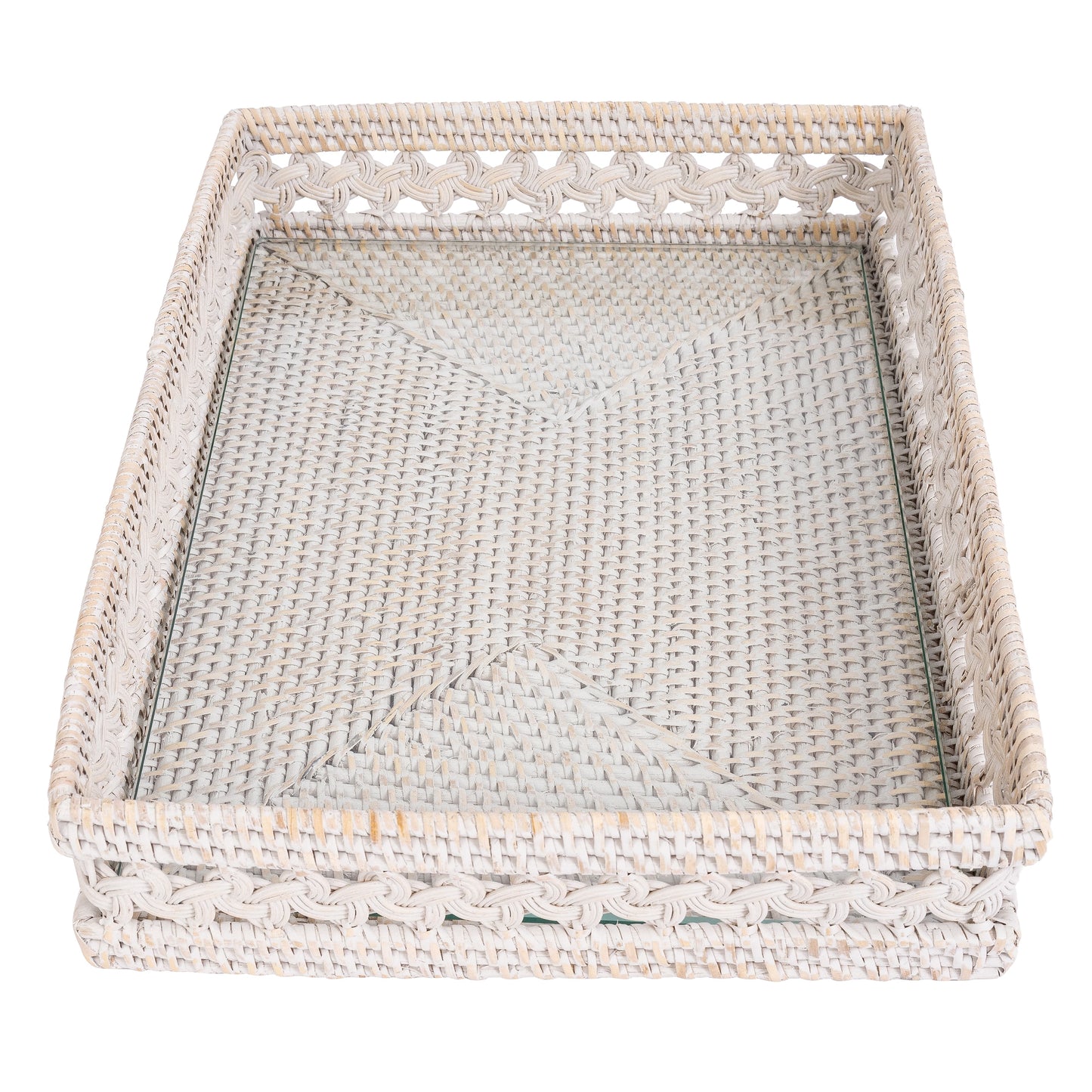 Braided Design Rectangular Tray with Glass Insert
