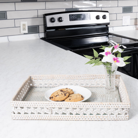 Braided Design Rectangular Tray with Glass Insert
