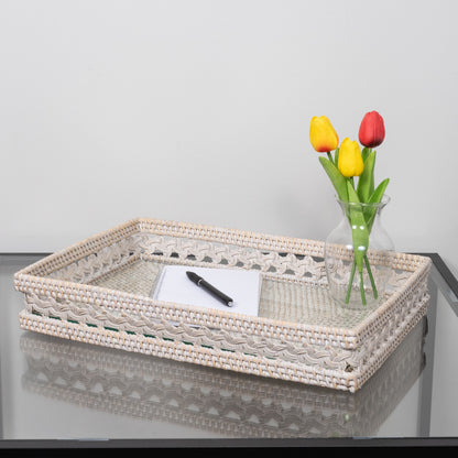 Braided Design Rectangular Tray with Glass Insert