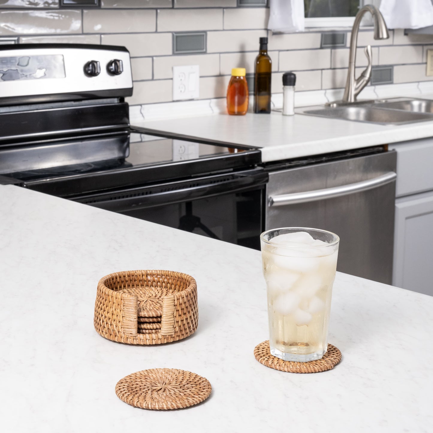 Round Rattan Coaster Set – 7 Pieces