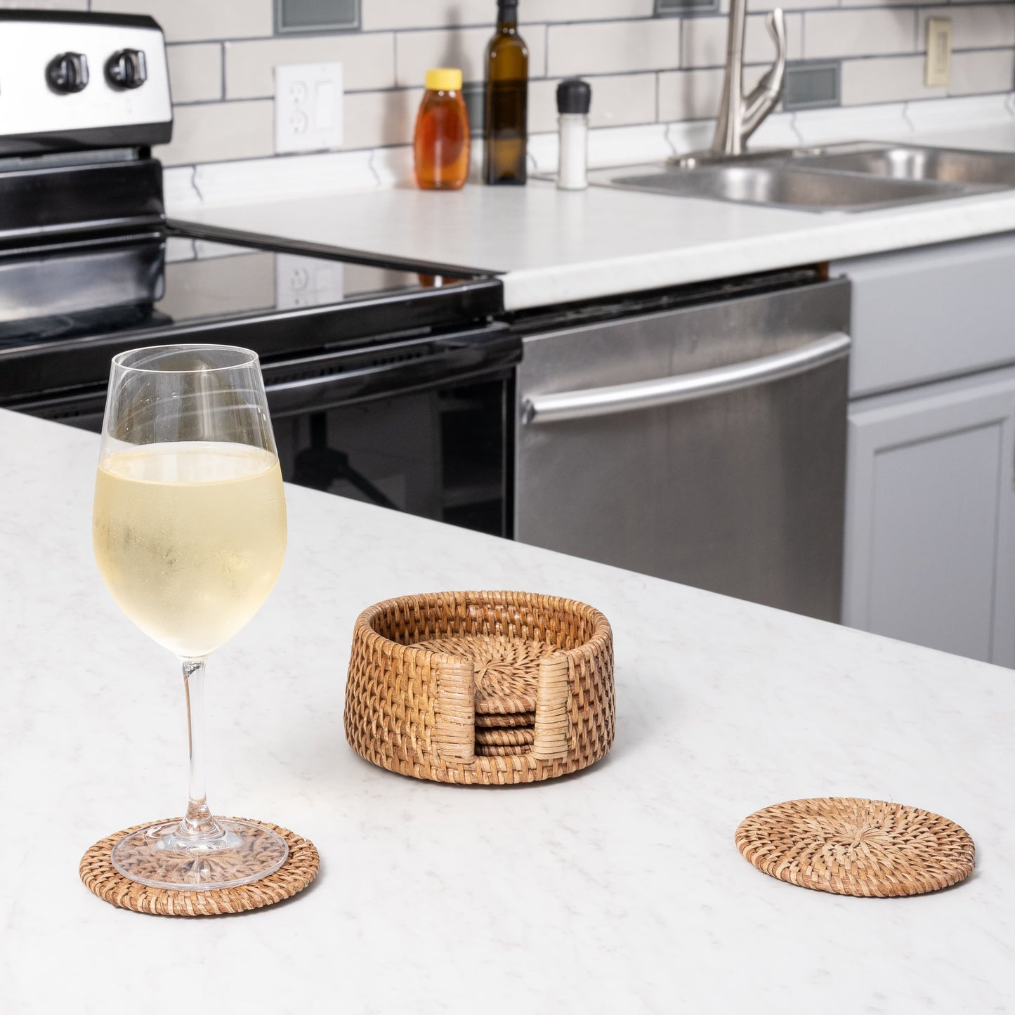 Round Rattan Coaster Set – 7 Pieces