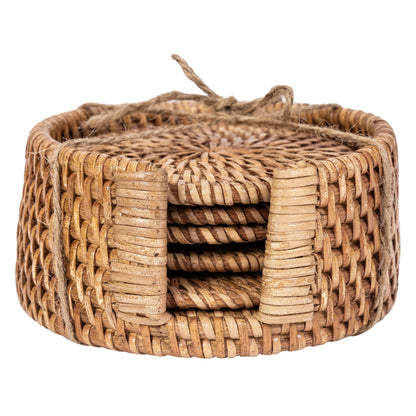Round Rattan Coaster Set – 7 Pieces