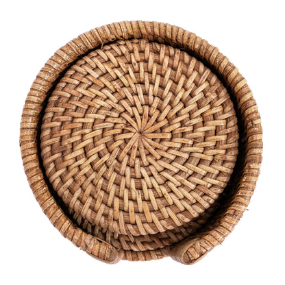 Round Rattan Coaster Set – 7 Pieces