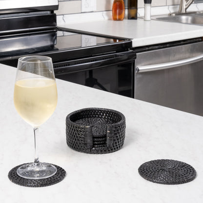 Round Rattan Coaster Set – 7 Pieces