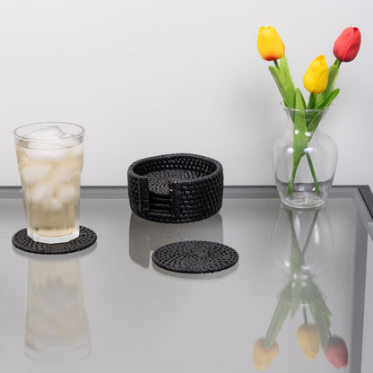 Round Rattan Coaster Set – 7 Pieces