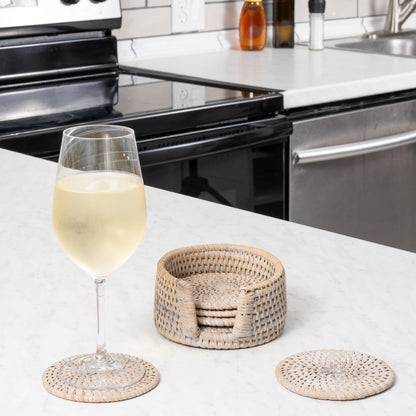 Round Rattan Coaster Set – 7 Pieces