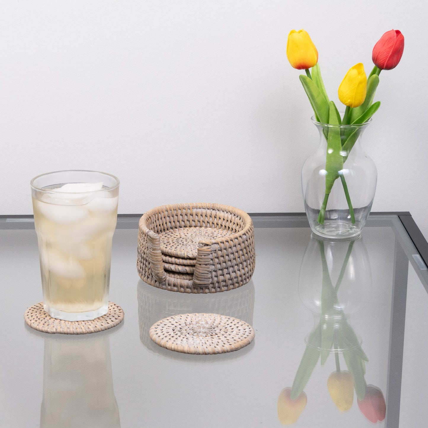 Round Rattan Coaster Set – 7 Pieces