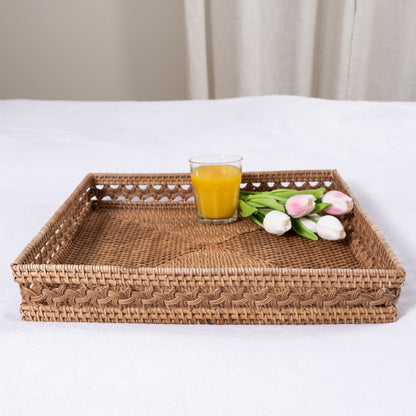 Braided Design Rattan Square Tray