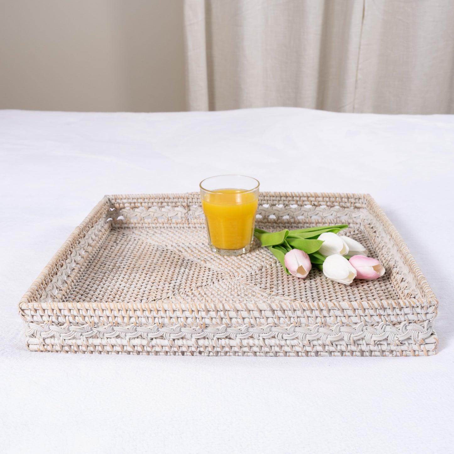 Braided Design Rattan Square Tray