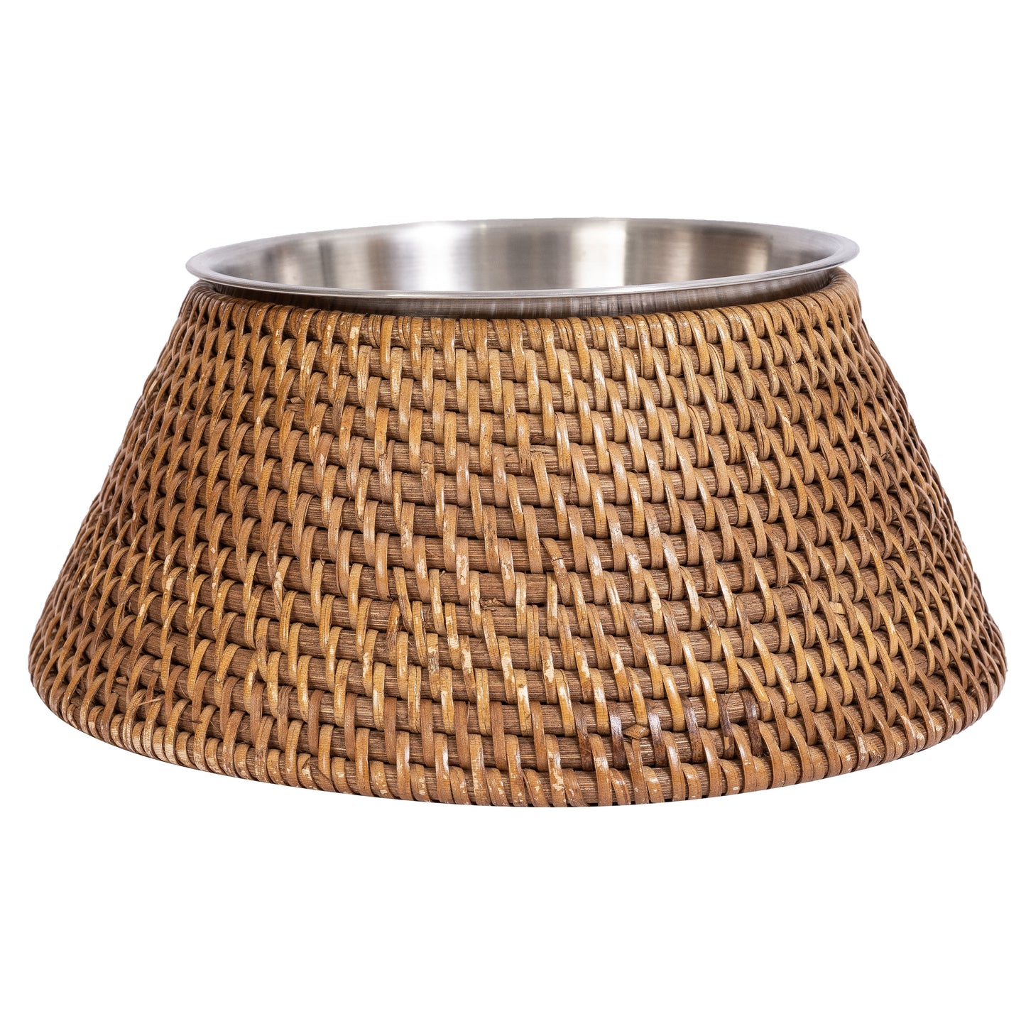 Rattan Pet Bowl with Removable Stainless-Steel Bowl