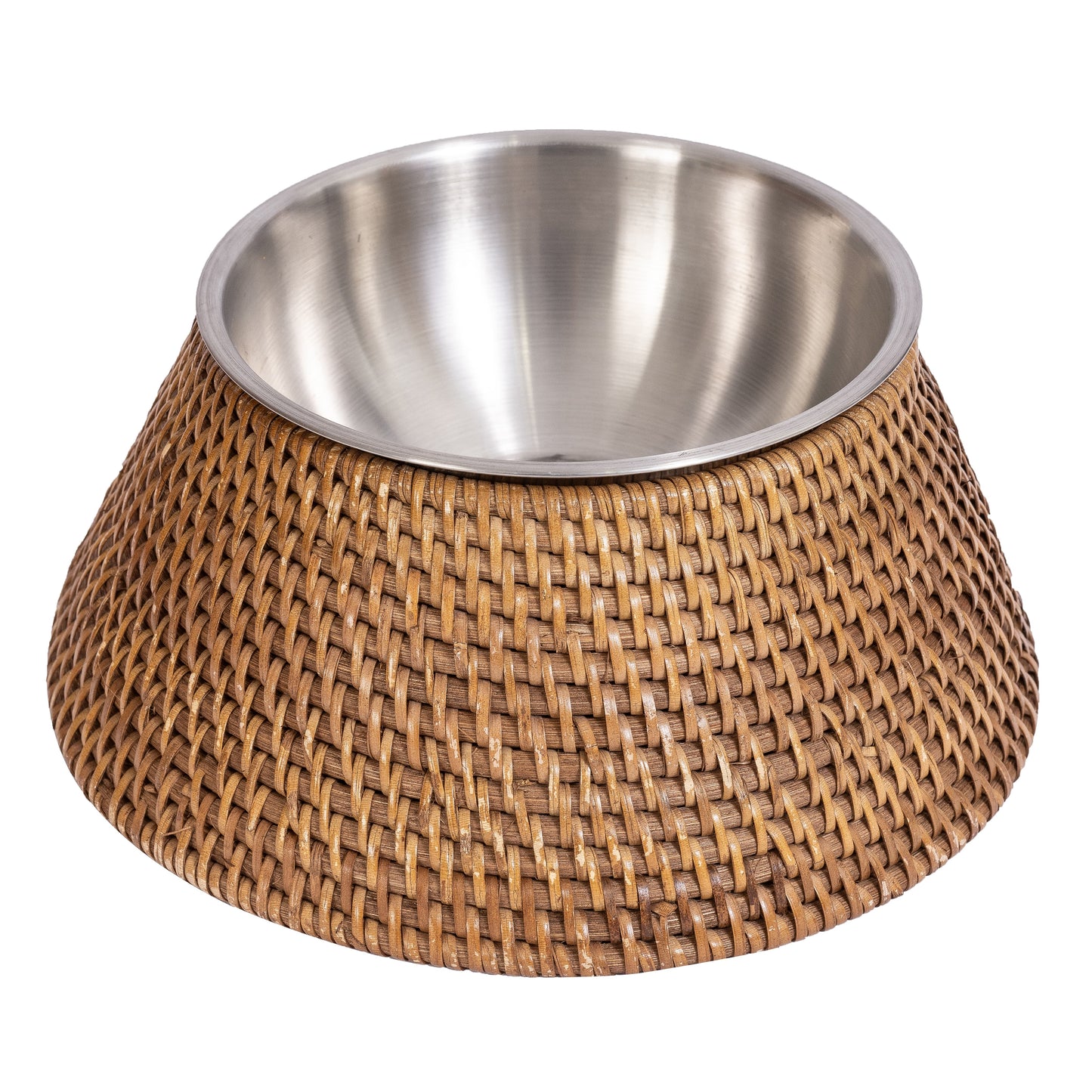 Rattan Pet Bowl with Removable Stainless-Steel Bowl