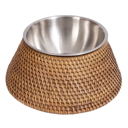 Rattan Pet Bowl with Removable Stainless-Steel Bowl