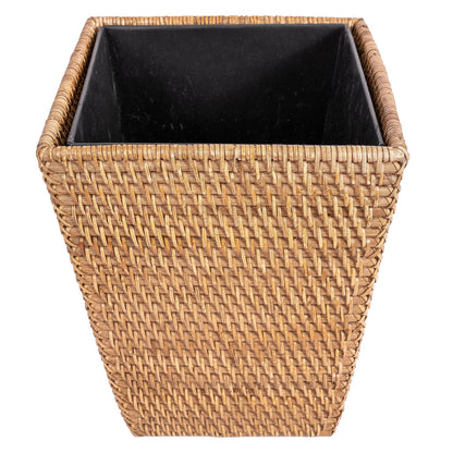 Square Tapered Rattan Waste Basket with Metal Liner
