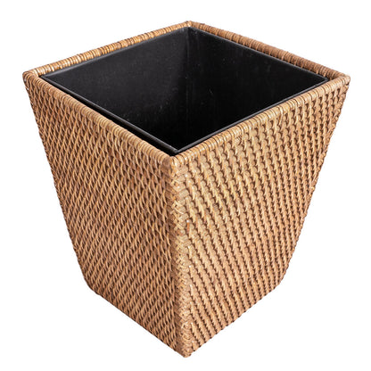 Square Tapered Rattan Waste Basket with Metal Liner