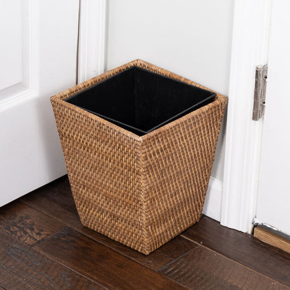 Square Tapered Rattan Waste Basket with Metal Liner