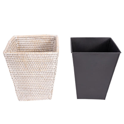 Square Tapered Rattan Waste Basket with Metal Liner