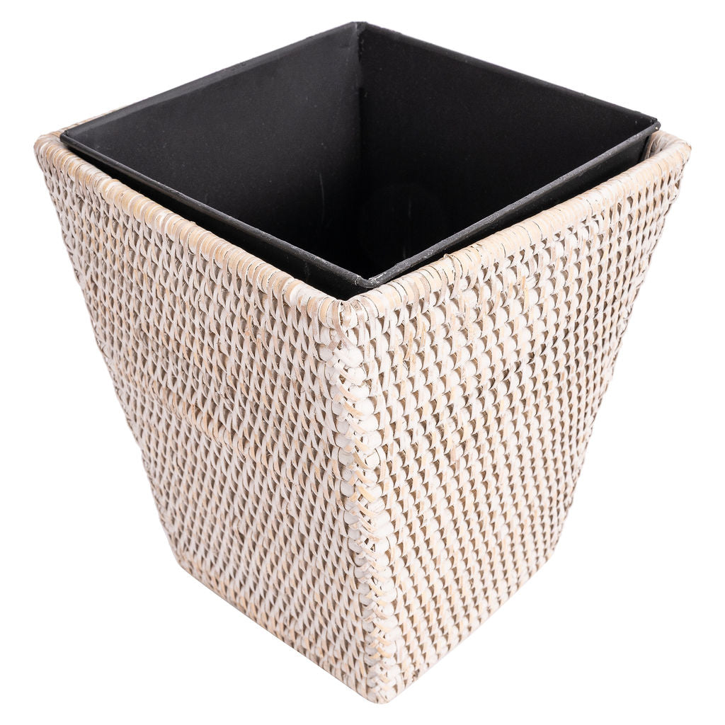 Square Tapered Rattan Waste Basket with Metal Liner
