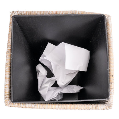 Square Tapered Rattan Waste Basket with Metal Liner