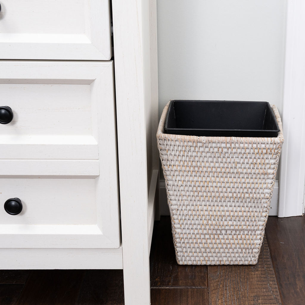Square Tapered Rattan Waste Basket with Metal Liner