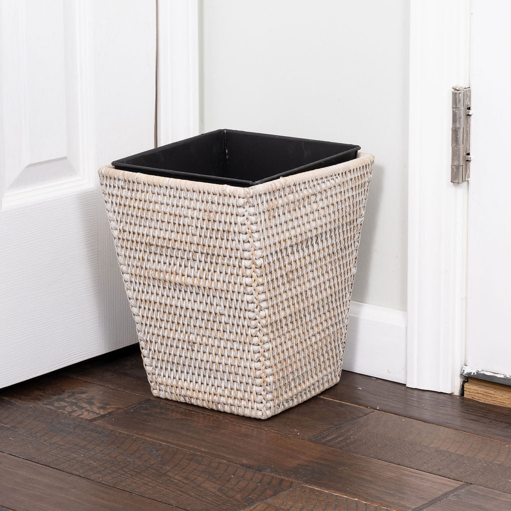 Square Tapered Rattan Waste Basket with Metal Liner