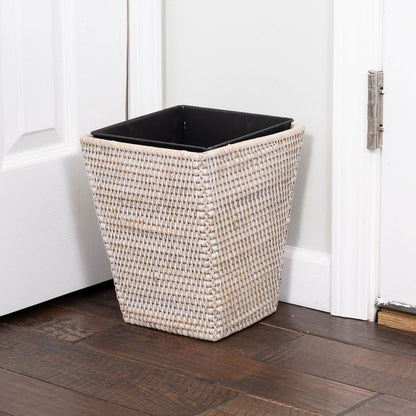 Square Tapered Rattan Waste Basket with Metal Liner